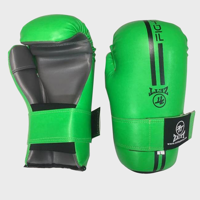 Zett ISKA sparring gloves in green, front view