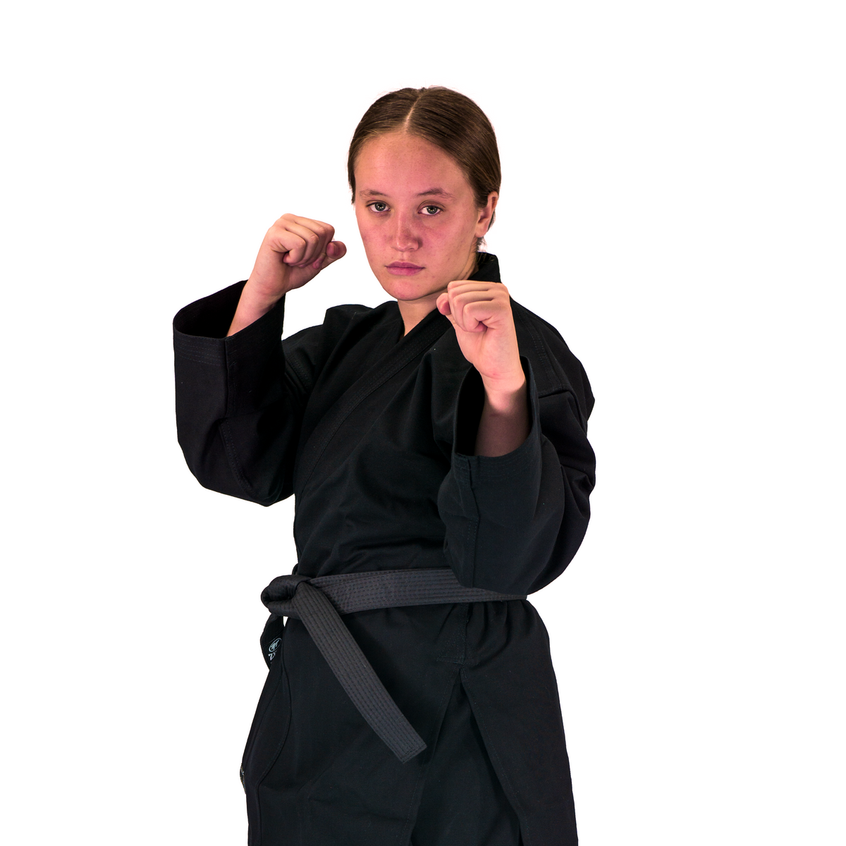Zett 14oz canvas karate gi in black, front view
