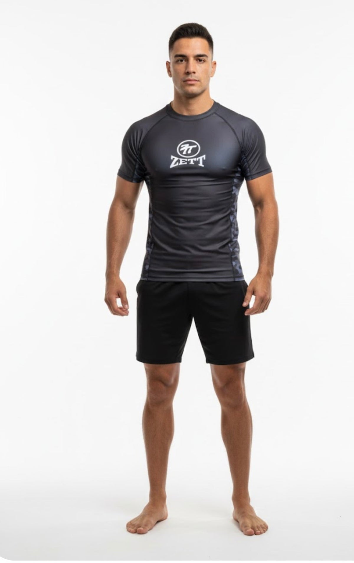 Zett camo rash guard, worn