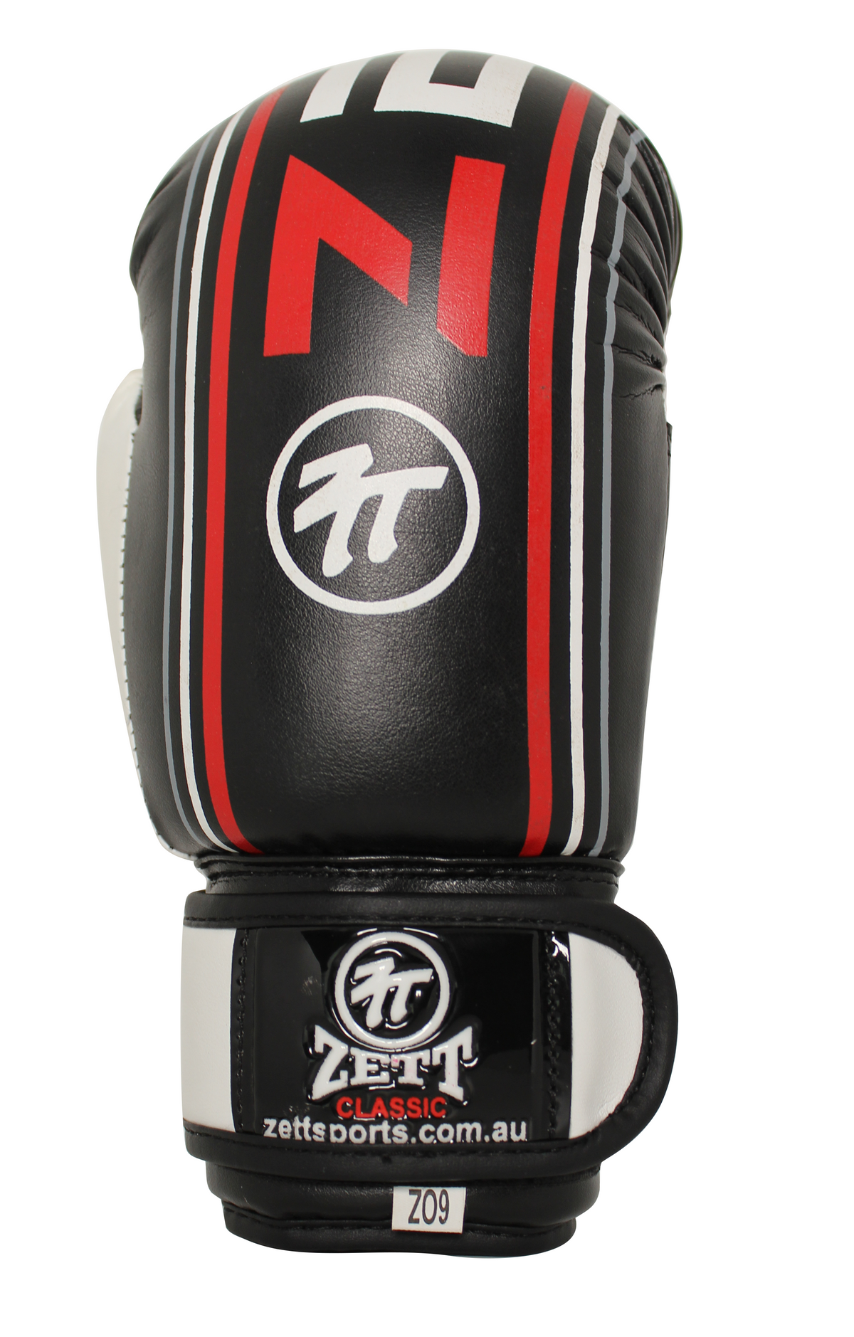 Zett Junior kids boxing gloves in black, rear wrist strap view