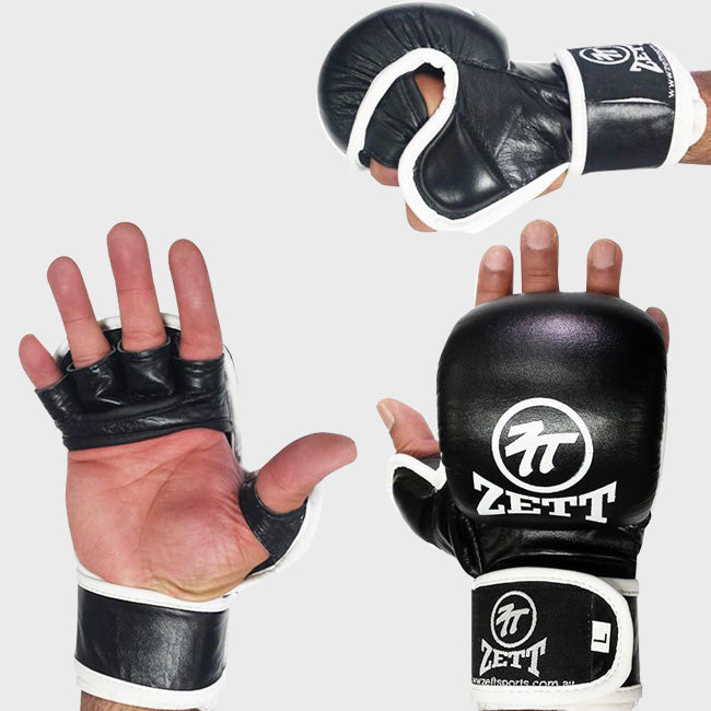 Zett MMA sparring gloves in leather, front view