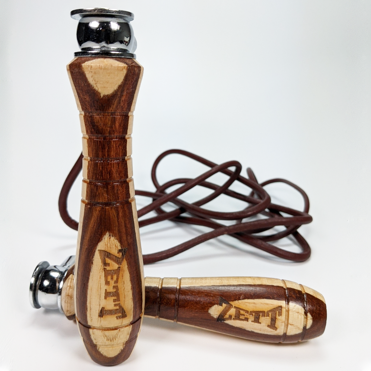 Zett wooden handle leather skipping rope, 3m