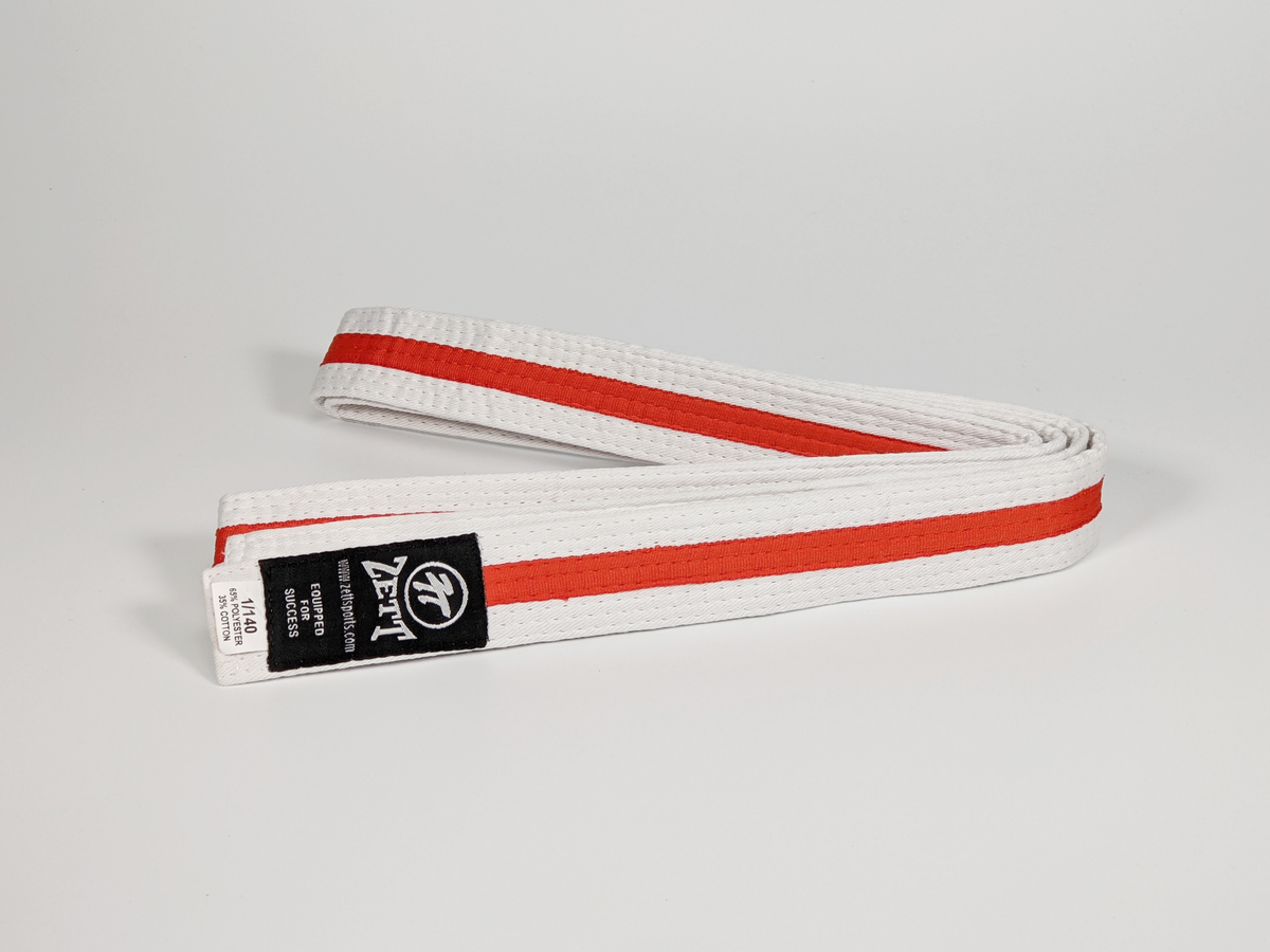 Zett white belt with orange stripe