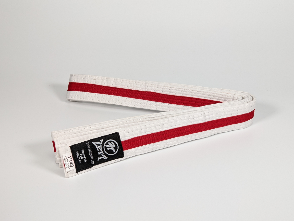 Zett white belt with red stripe