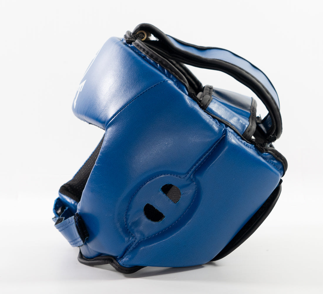 Zett open face head guard, worn