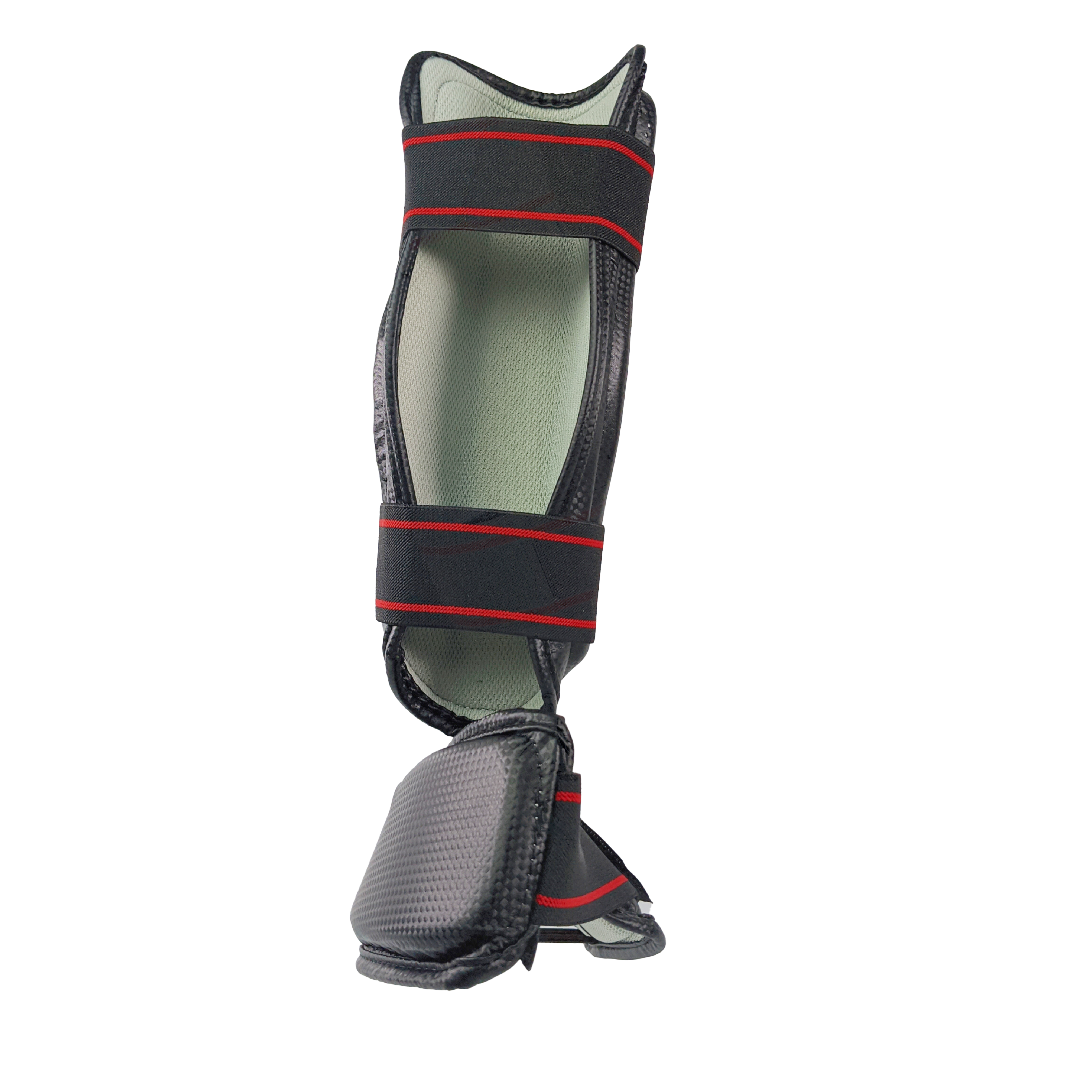 Zett tournament karate shin and insteps in black, back view