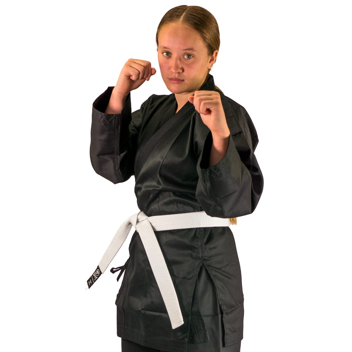 Zett Lightweight Karate Gi in black, front view
