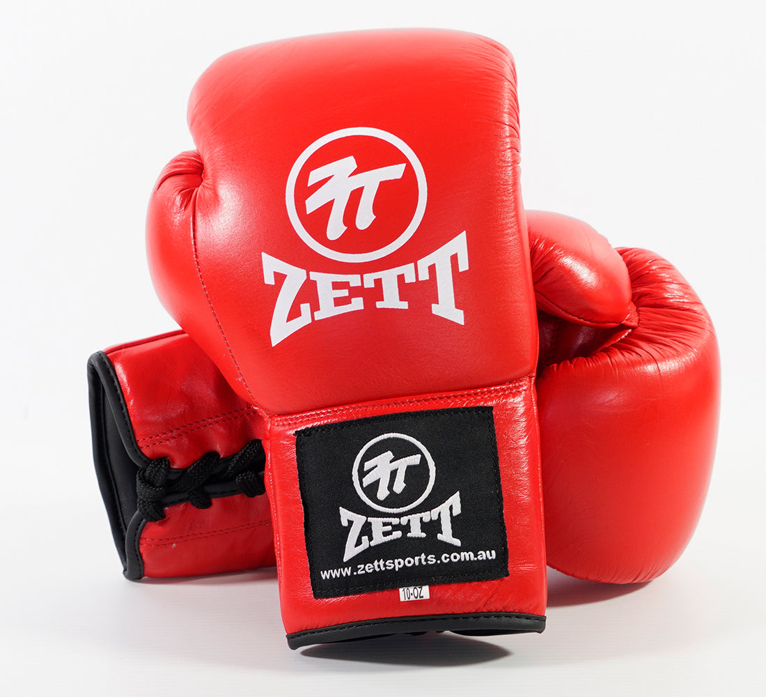 Zett Lace-Up Fighter boxing gloves, angled view