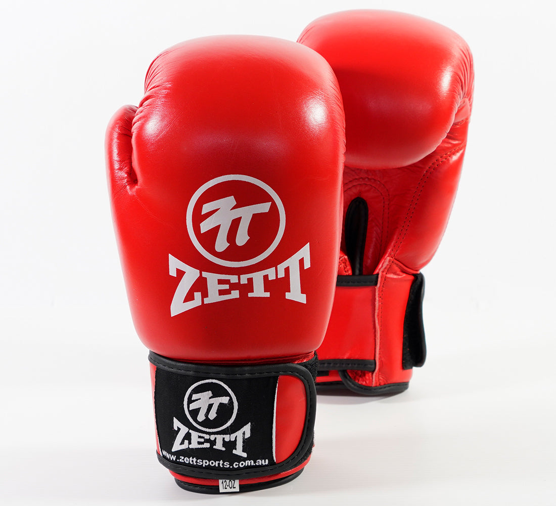Zett K.O leather boxing gloves, pair front view
